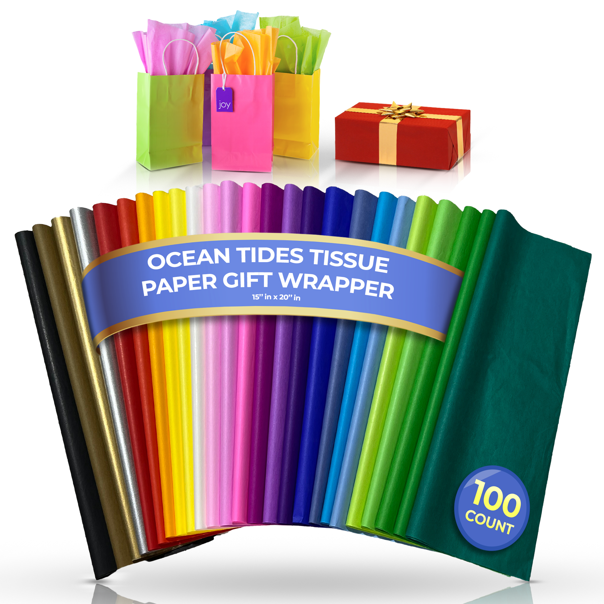 Ocean Tides Tissue Paper Gift Wrap - 100 Sheets 14 x 20 Assorted Tear Resistant