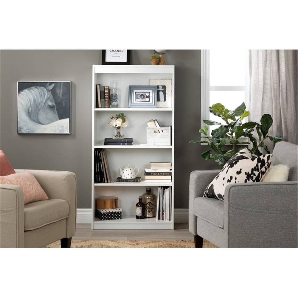 South Shore Axess Desk with Keyboard Tray and 4-Shelf Bookcase Set in Pure White