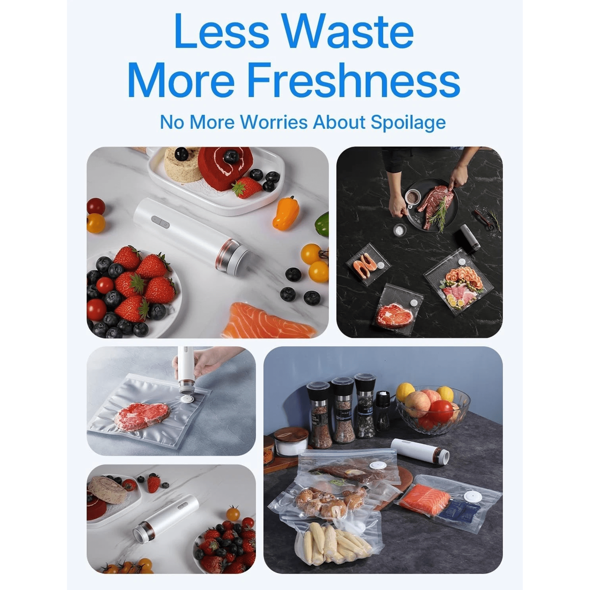 Vacuum Sealer for Food with 30 Reusable Vacuum Bags, 6X Freshness Lock, Cordless Compact Handheld Vacuum Sealer Machine for Kitchen