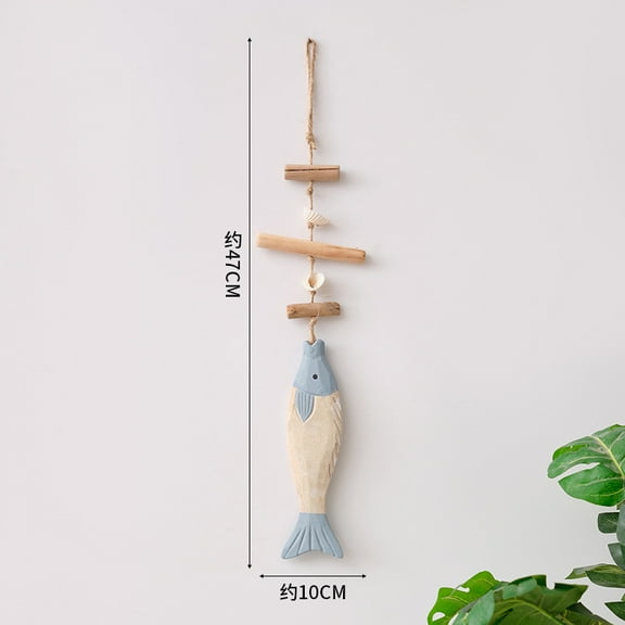 1PCS Vintage Wooden Fish Hanging Wood Fish Decor Hand Carved Nautical Ornaments Home Wall Decor Hanger Gift - Log Shell Fish Skewers