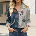 thumbnail image 2 of IMENGL Women's Satin Long Sleeve Shirt Women's Retro Flower Casual Printed Shirt Blue XXXL, 2 of 7