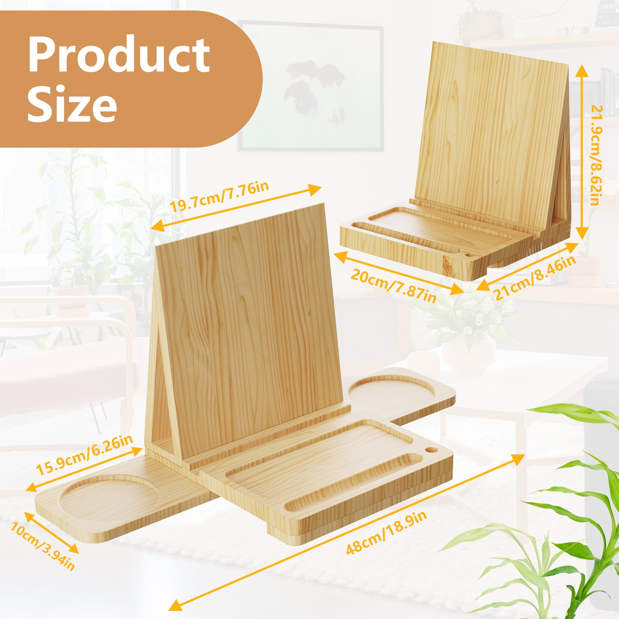 Wooden Triangle Book Holder for Page Rest, Bookmark Holder with Retractable Cup Holder, Desk Decor Book Rest for Pen, Glasses, Book Display Stand for Bedroom Nightstand, Office Book Lovers
