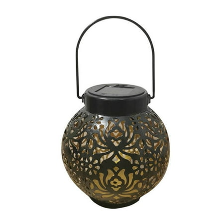 

ametoys Cross-border solar wrought iron hollow peony flower ball courtyard landscape garden villa balcony waterproof projection hanging 0032-black