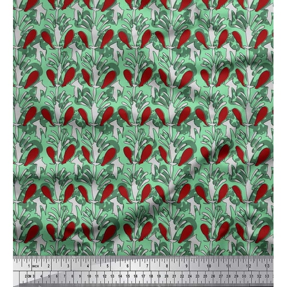 Soimoi Moss Georgette Fabric Leaves & Floral Block Print Fabric by Yard 42 Inch Wide