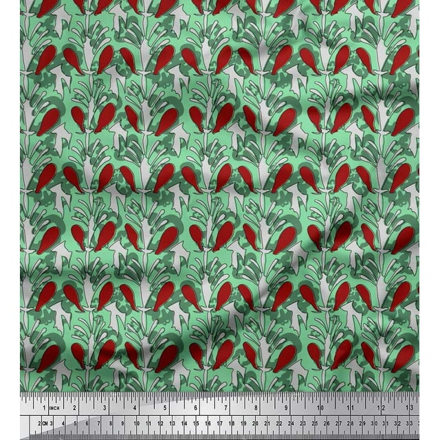Soimoi Moss Georgette Fabric Leaves & Floral Block Print Fabric by Yard 42 Inch Wide