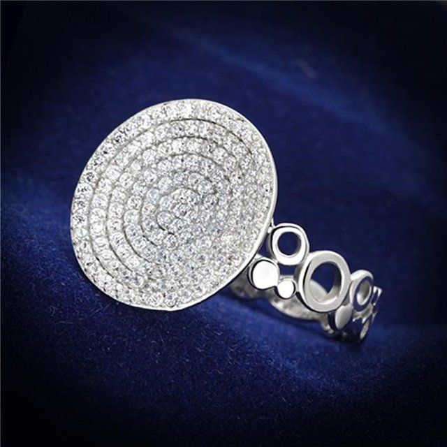 Alamode TS121-7 Women Rhodium 925 Sterling Silver Ring with AAA Grade CZ in Clear - Size 7