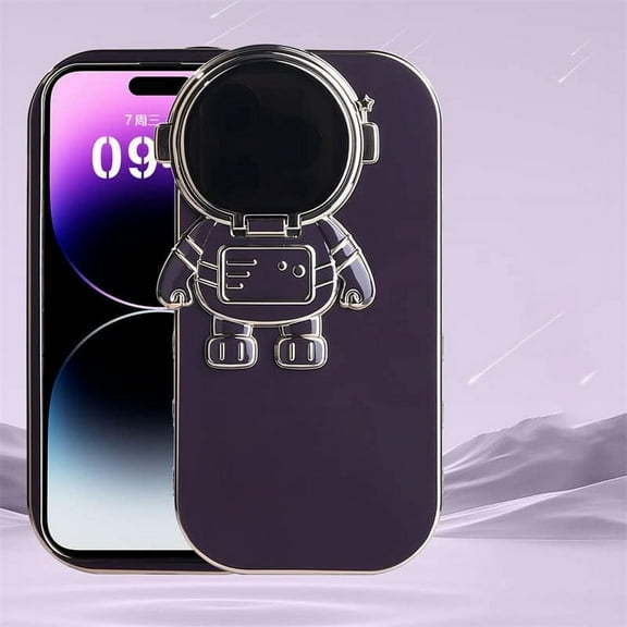 Compatible with iPhone 14 Pro Max Case with Hidden Stand, Cute Plating Astronaut Design Cartoon Cute Phone Case with Protective Cover