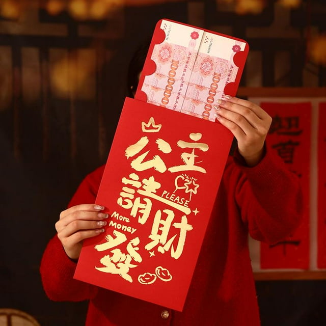 Grandes Enveloppes Angpao Rouges du Nouvel An Chinois pour l'Année du Cheval 2026, Décoration Cadeau Traditionnelle du Zodiaque, Grand Sachet d'Argent Festif
