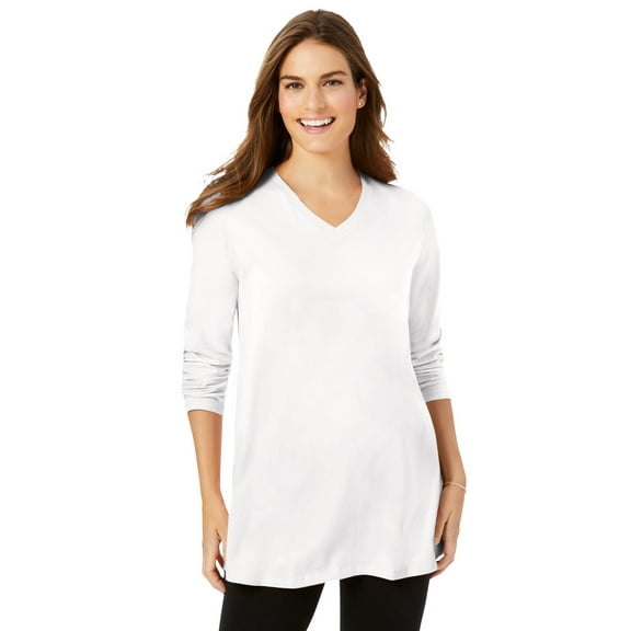 Woman Within Plus Size Perfect Long-Sleeve V-Neck Tunic