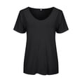 thumbnail image 5 of Women's Retro V Neck T-Shirt, Short Sleeve Loose Fit Casual Top, Solid Color Basic Tee for Daily Wear, Summer Casual Outfits and Streetwear Fashion-Black, 5 of 9
