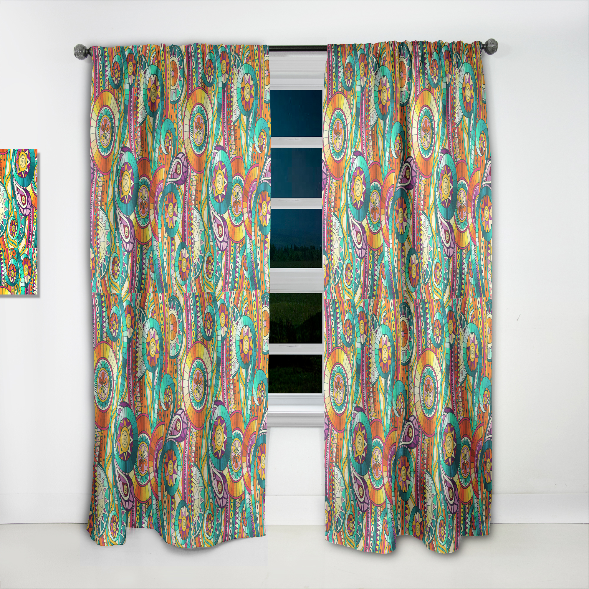 Designart 'Ethnic Tribal Doddle Pattern Mosaic Elements' Bohemian & Eclectic Curtain Panel