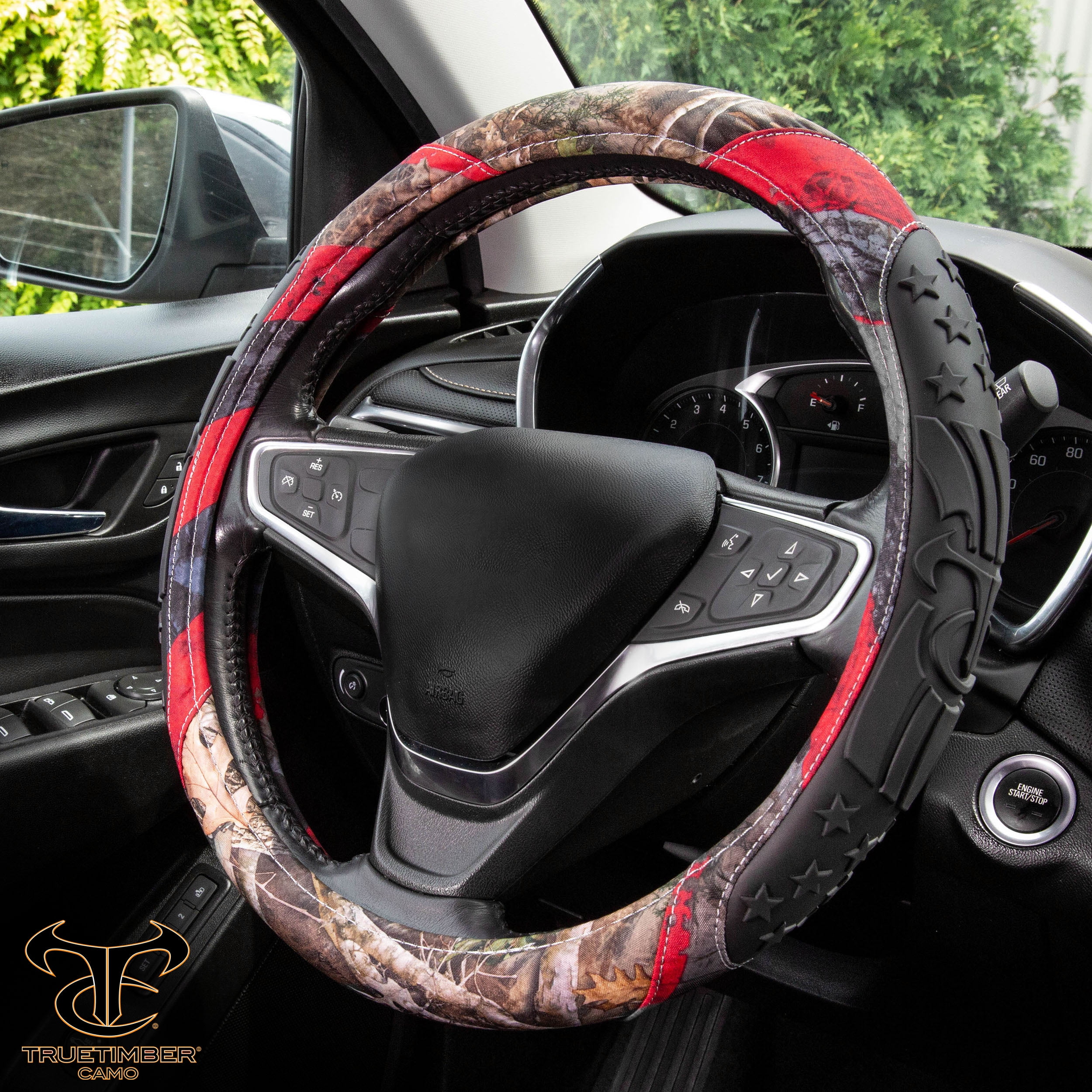 TrueTimber Kanati Freedom Steering Wheel Cover, Anti Slip & Odor Free, Car, Truck, SUV Accessories, Universal Fit 14.5” – 15.5”, Auto, Camouflage and Red