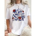 thumbnail image 1 of Women'S Floral Print Short Sleeve T-Shirt, Casual Crew Neck Polyester Knit Top with Medium Stretch, All-Season Fashion Tee for Sports & Leisure, 1 of 6