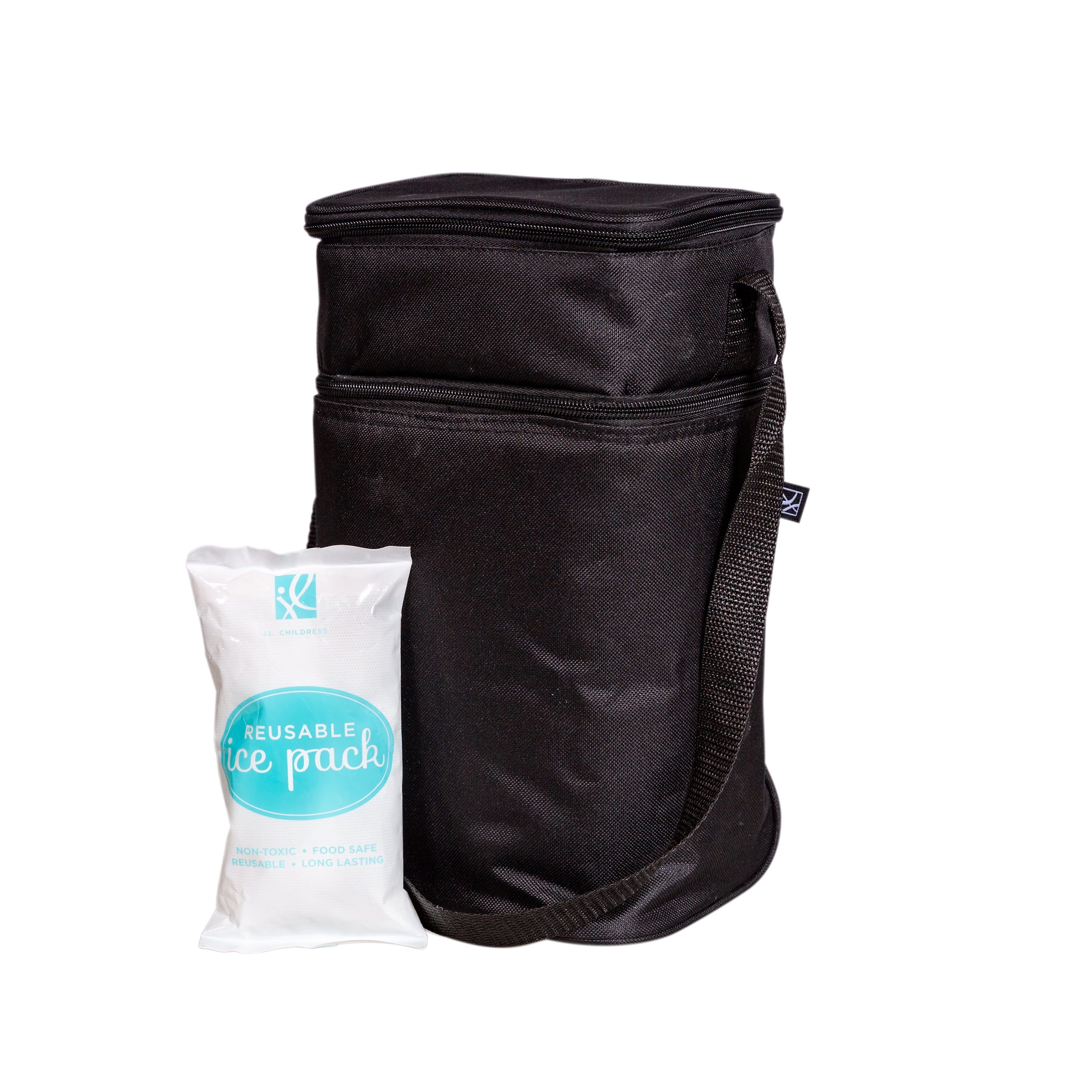 J.L. Childress Six Bottle Breast Milk Cooler Travel Bag - Insulated Baby Bottle Storage Bag, Includes Ice Pack - Black