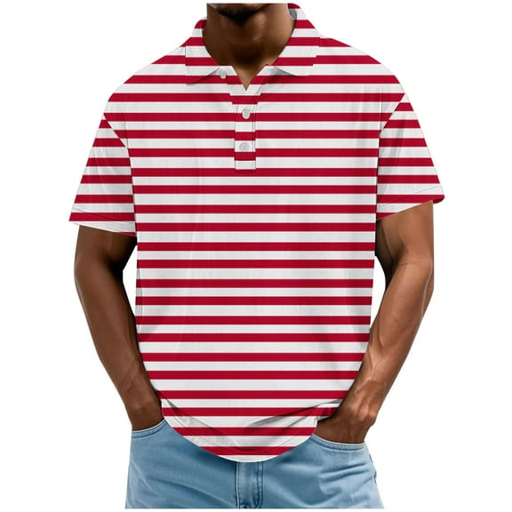 biudgviw Big and Tall T Shirts for Men Button Lapel Striped Shirts Fashion Casual Short Sleeve Soft Loose Fit Tops M-4XL