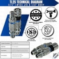 thumbnail image 2 of Hydraulic Quick Connect Coupler, 1/2" Body with 3/4" (#12) JIC Thread, Flat Face Bulkhead Mount, ISO 16028, Heavy-Duty Coupling Set with Dust Caps for Bobcat Skid Steer Loaders | Model TL25, 2 of 9
