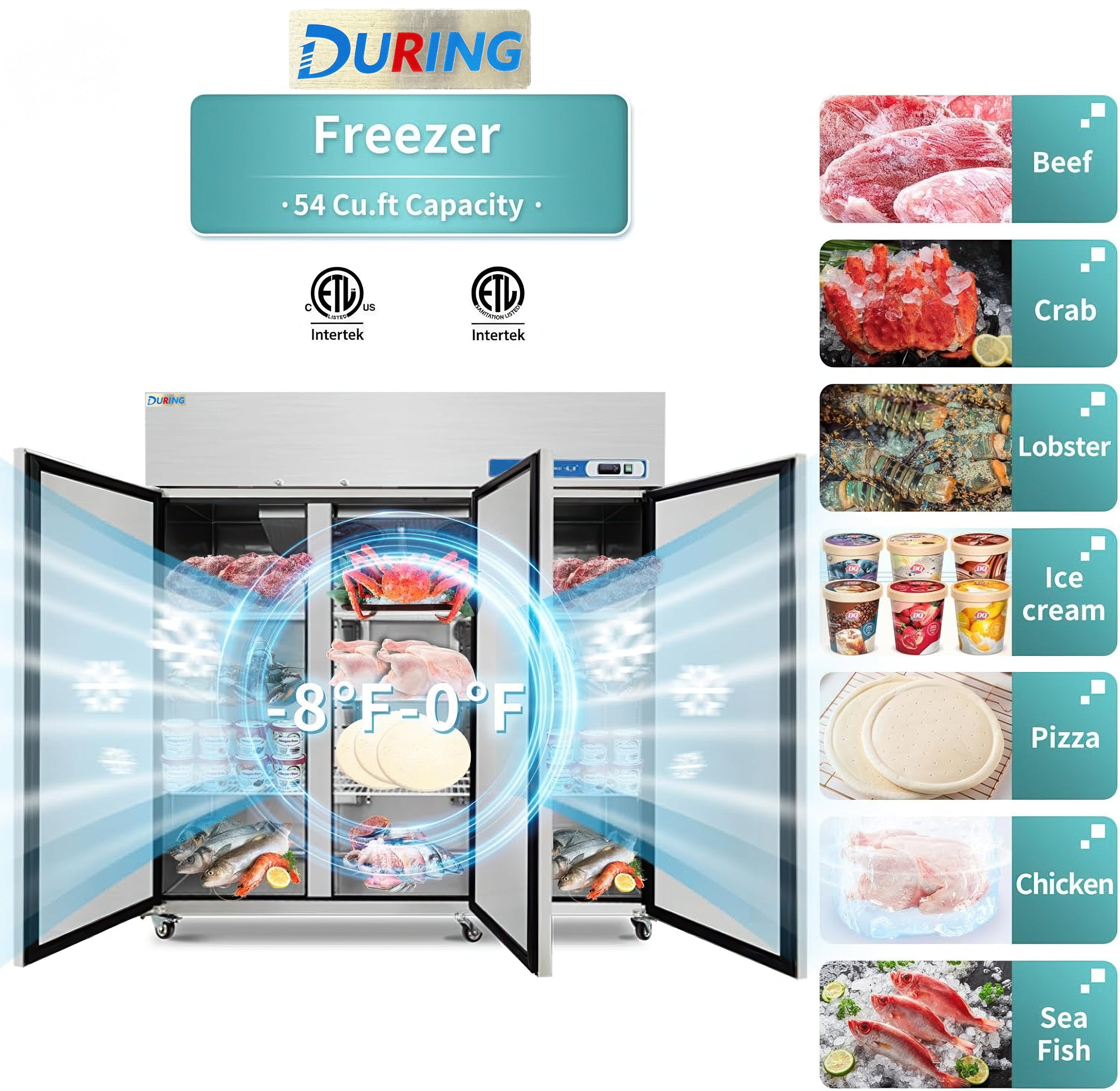 During D-K-72F 72" Commercial Reach-in Freezer, 3-Door 54 Cu.ft Stainless Steel