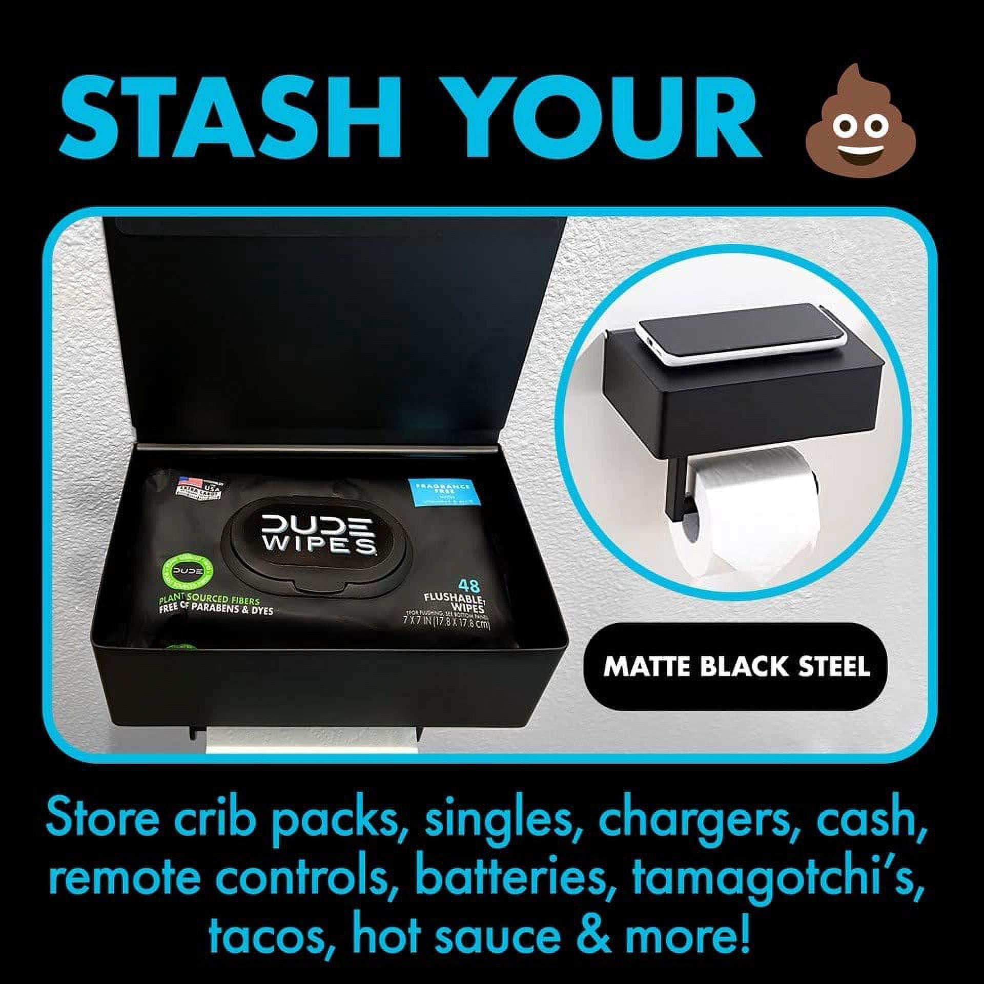 DUDE Wipes Stash Box - Flushable Wipes Dispenser - Toilet Paper and Flushable Wipes XL Wall Mounted Holder