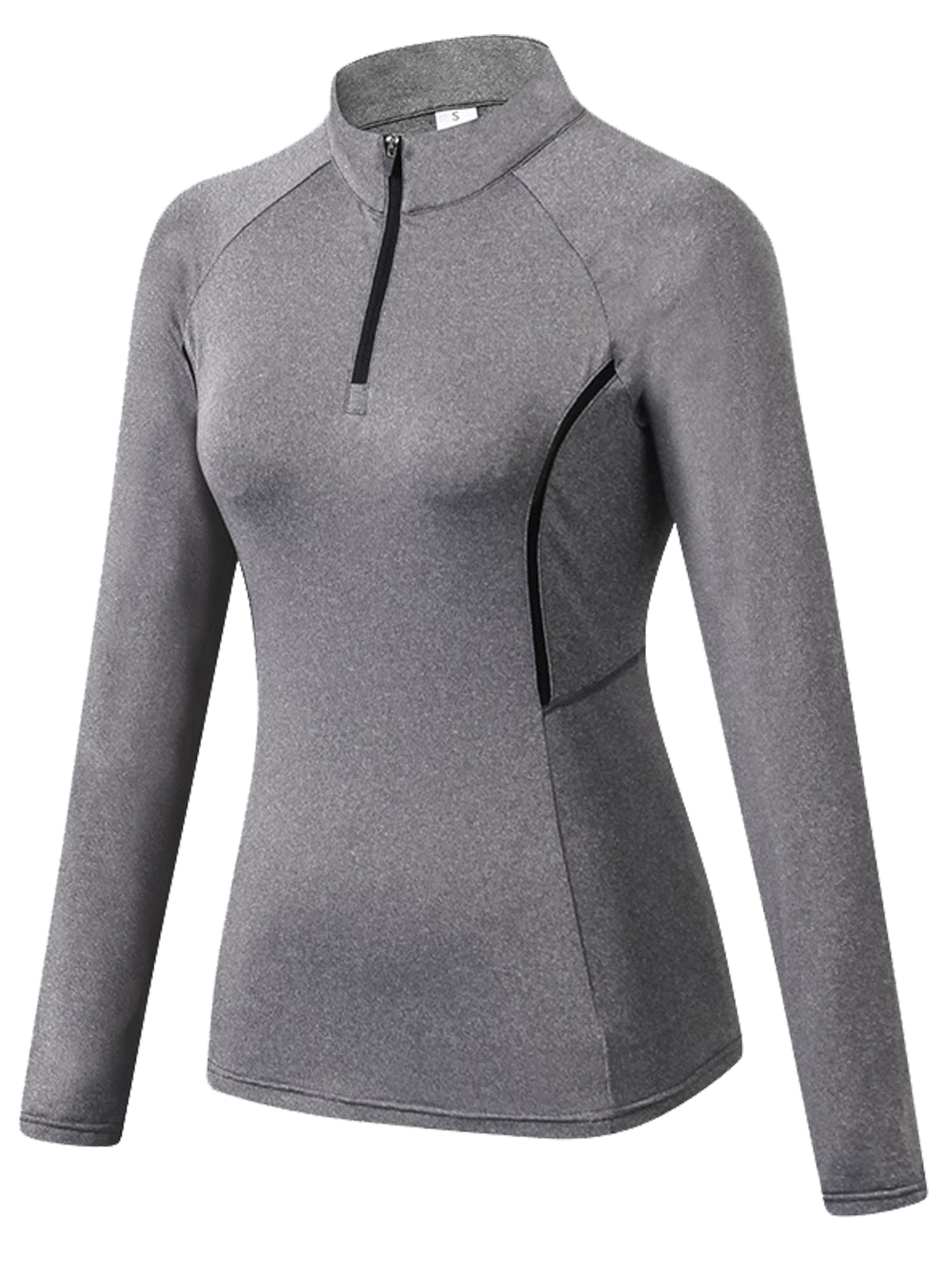 Womens Athletic 1/4 Zip Mock Compression Shirt Running Yoga Base Layer Thumbhole 
