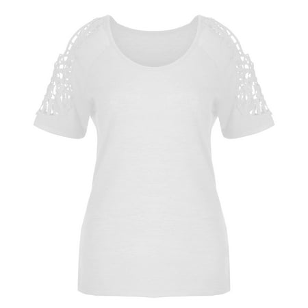 

ViLaViDe Pajama Womens Summer Tops Round Neck Crochet Hollow Solid Color Short-sleeved T-shirt Women Camisole Summer Work Dresses White 2XL