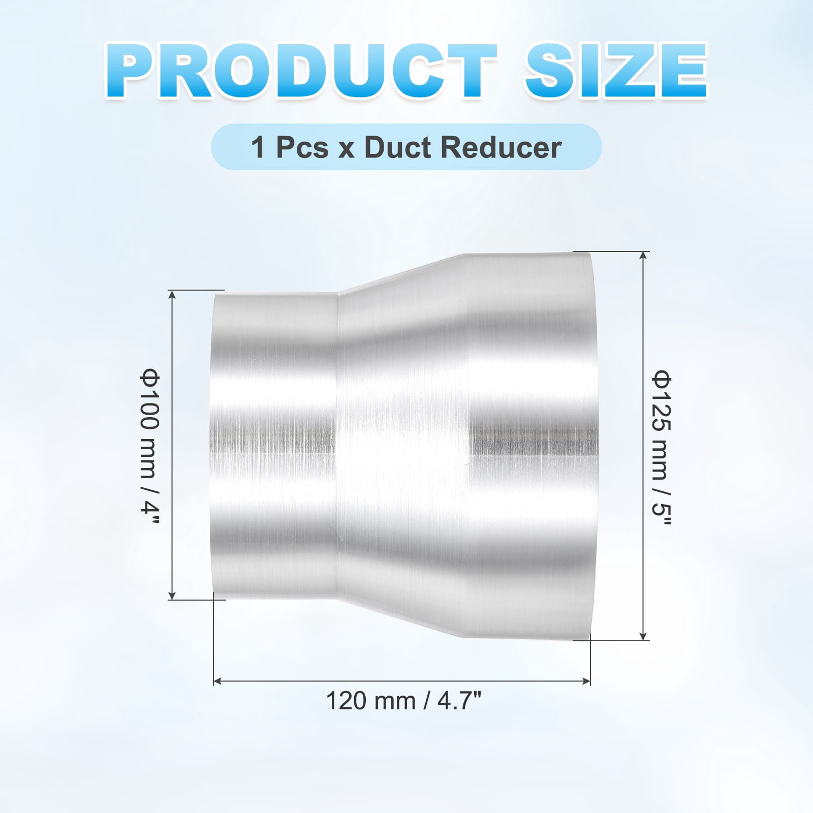 Uxcell Duct Reducer (5'' to 4'') - Aluminum Alloy Air Ducting Reducer Increaser Round Metal Duct Adapter Inline HAVC Pipe Fitting for Exhaust Fan/Blower/AC/Ventilation Systems, Silver