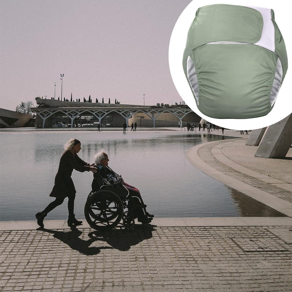 Adjustable Adult Cloth Diaper Reusable TPU Coat Large Size Waterproof Undewear Pants for Incontinence The Elderly Odor Operative Care , Green