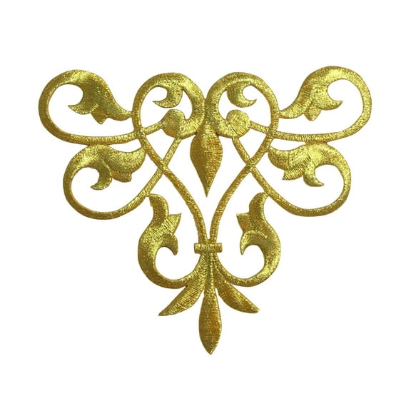 Metallic Gold - Line Flow - Abstract Swirl - Fleur de lis Design - Iron on Applique/Embroidered Patch