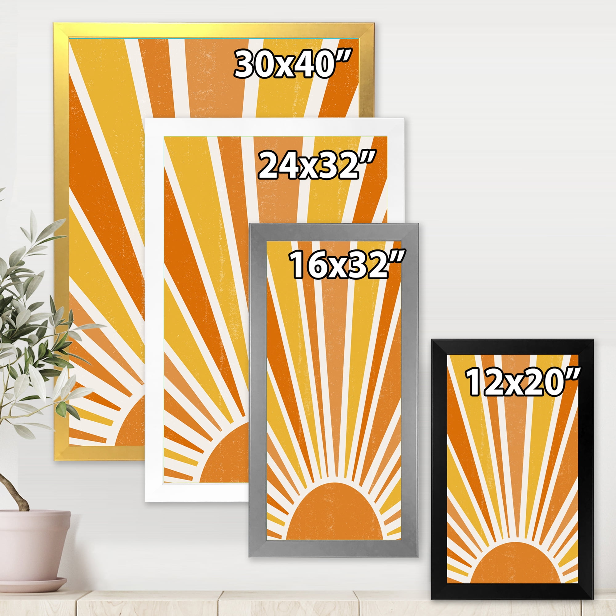 Designart 'Minimal Bright Shining Orange Sun Rays II' Modern Framed Art Print