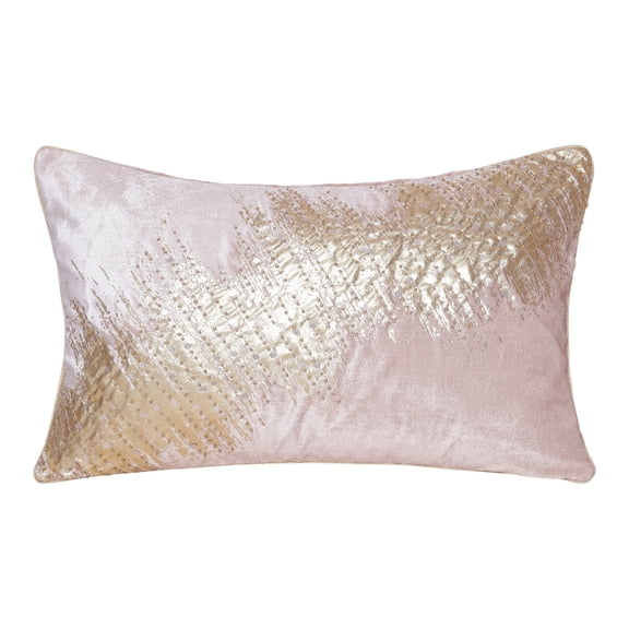 Ox Bay Mabel Abstract Glam Polyester Hand Woven Lumbar Pillow, Gold/Blush Pink, 16" x 24"