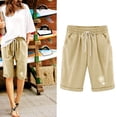 thumbnail image 2 of ZyeKqe Cotton Linen Shorts for Women Drawstring High Waisted Kneen Length Shorts Graphic Print Summer Casual Comfy Shorts, 2 of 4