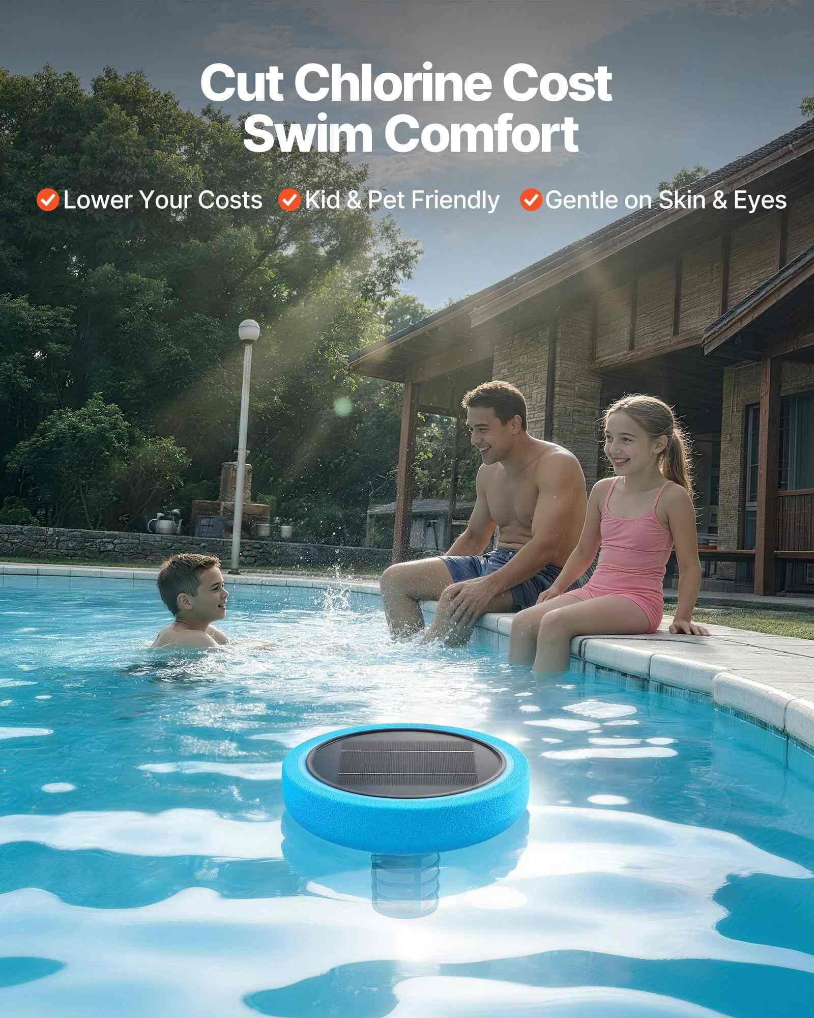 Solar Pool Ionizer, 35000 Gal, Floating Water Purifier, Chlorine Free, Copper Anode, Pool Cleaner for Spas & Swimming Pools