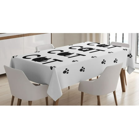 

Kitty Tablecloth Cat Text out of Round Shaped Cute Cats with Little Paw Prints in Black and White Rectangular Table Cover for Dining Room Kitchen 60 X 90 Inches Black White by Ambesonne