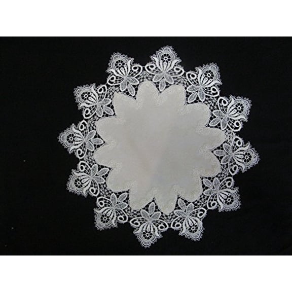 Doily Boutique Round Placemat or Doily in Ivory Vintage Lace and Fabric Handmade Size 18 inches