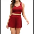 thumbnail image 2 of Conjuntos de Dos Piezas de Verano 2025: Top Corto de Salón A Juego, Pantalones Cortos de Cintura Alta. Rojo Vino L, 2 of 9