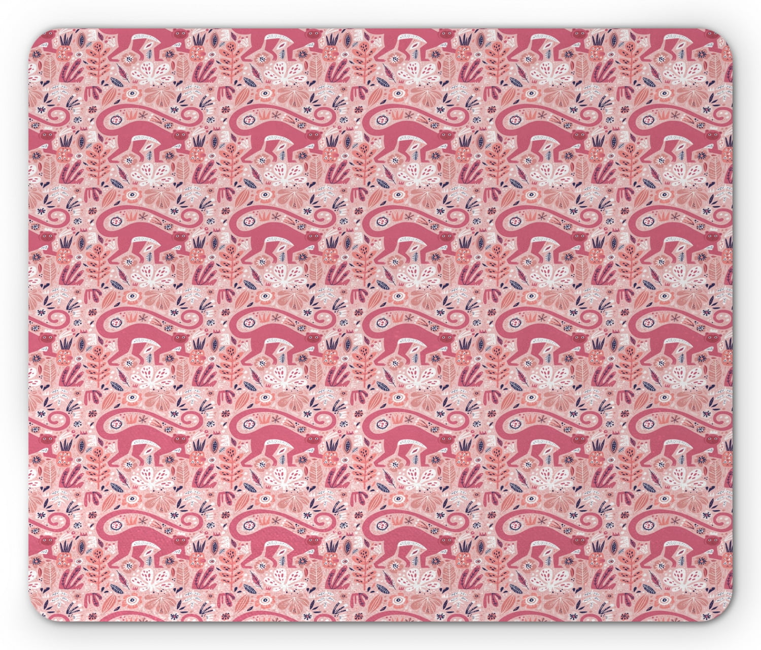 Woodland Mouse Pad, Jungle Animals Plants Leaves Fruits and Flowers