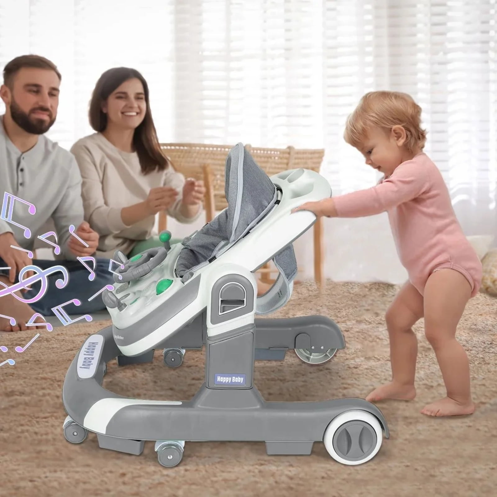 JUANYU Multifunctional Baby Walkers,Height-Adjustable Push Walker for Infants 6-24 Months,Grey