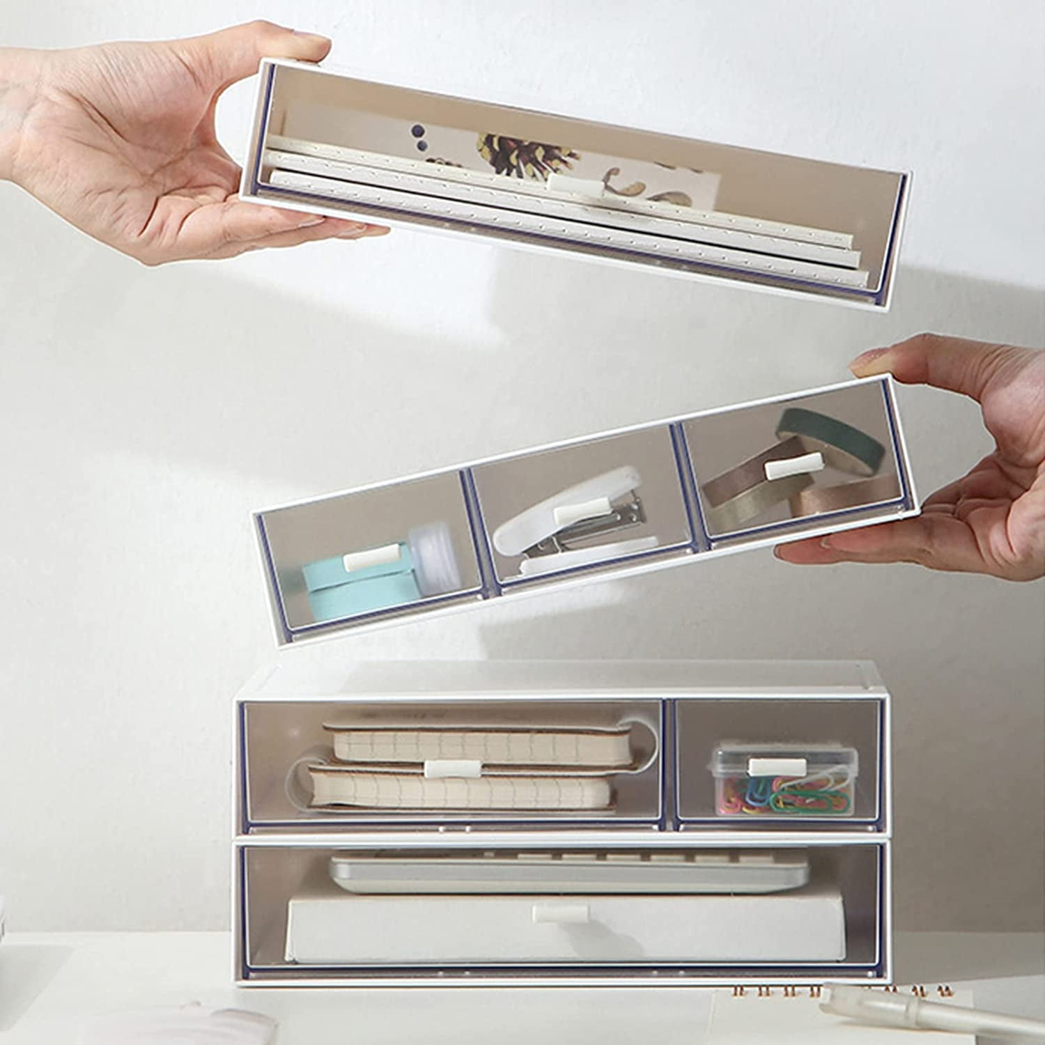 Desk Organizer-Stackable Storage Drawers, Desk Drawer Organizer Perfect For Collection Small Item/Cosmetic Office Supplies - 2 drawers (White)