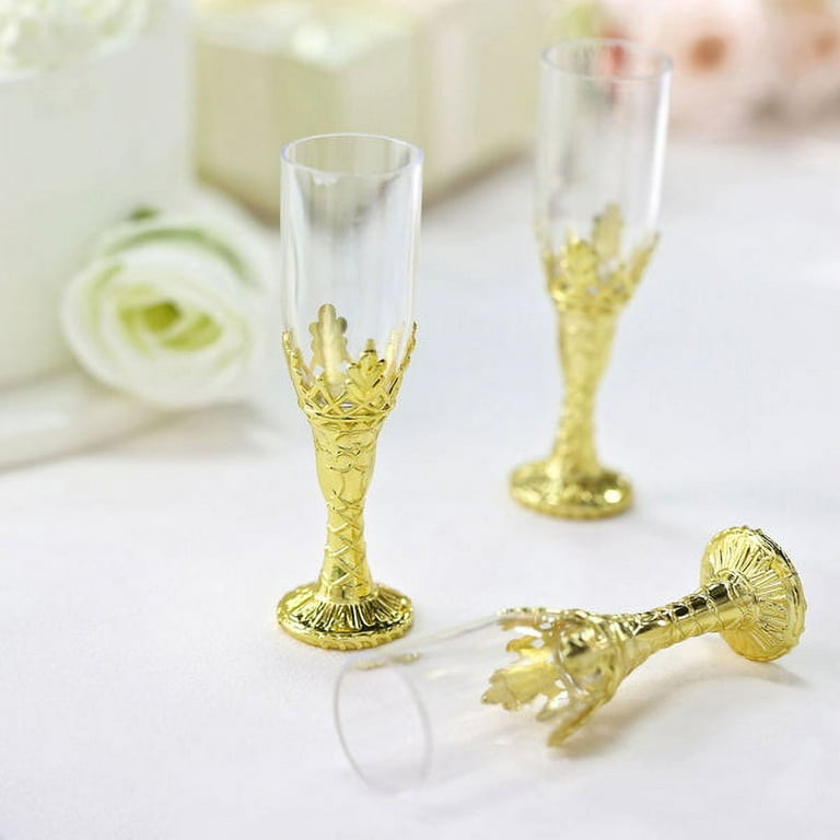 N9R 12+24 Pack Stemless Plastic Champagne Flutes+125Pcs Gold Plastic  Dinnerware Sets