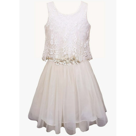 Hannah Banana Tutu Dress With Lace Top Overlay And Flower Detail At Waist Ribbon Tie