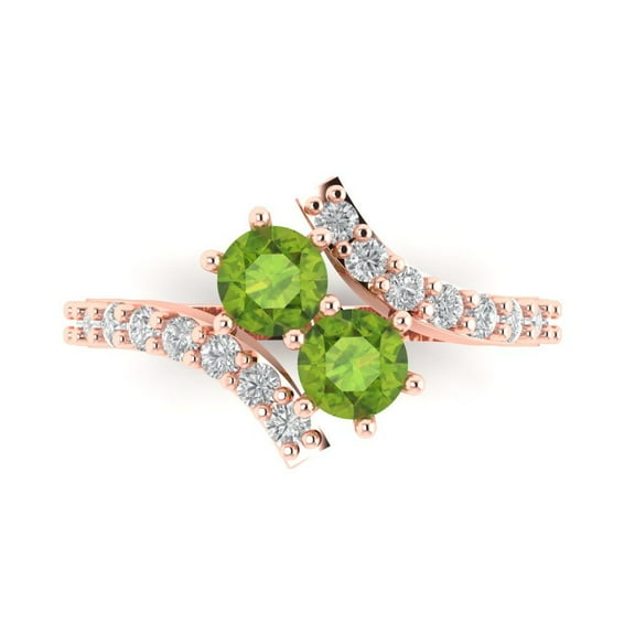1.98ct Round Cut Green Natural Peridot 14k Pink Rose Gold Engraving Statement Bridal Wedding Designer Ring Size 7.5