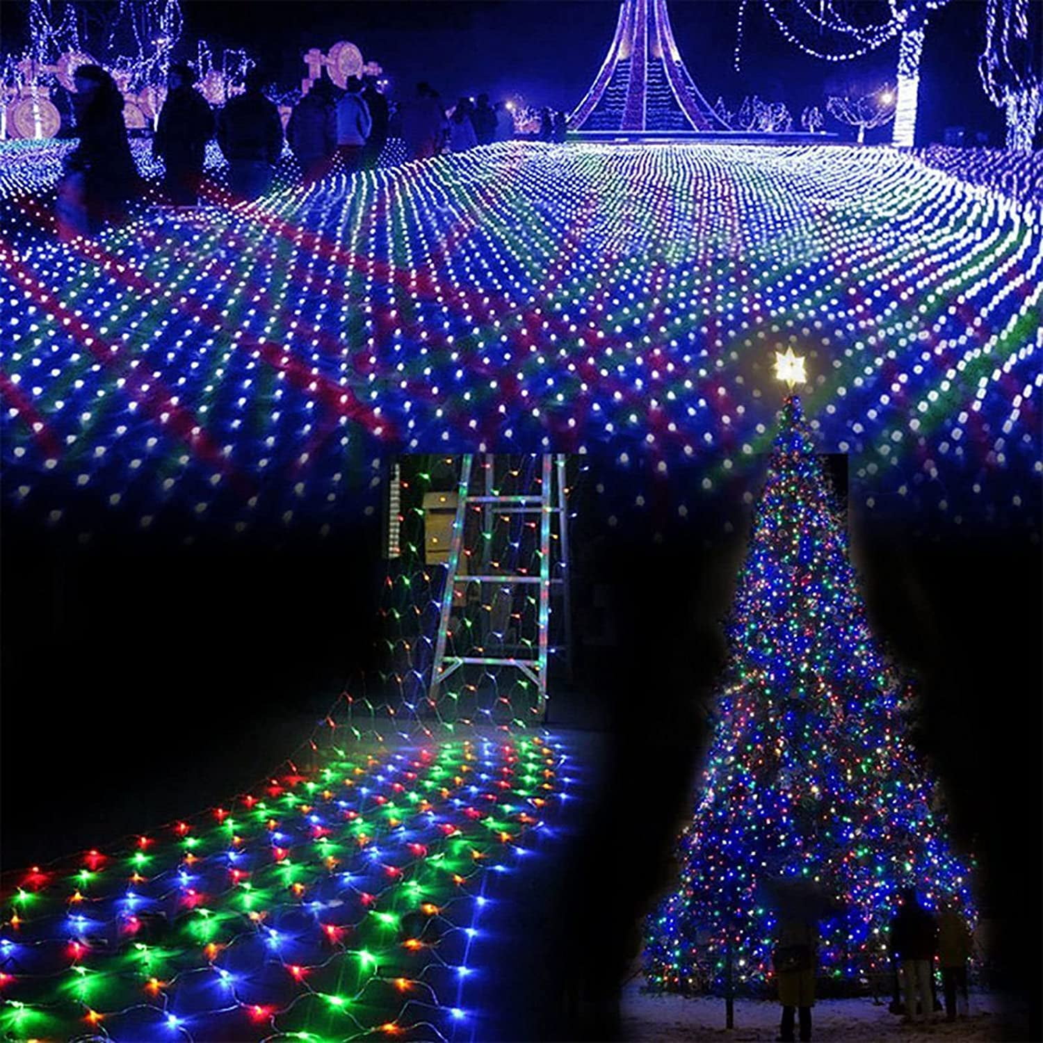 Fairy Mesh Lights Outdoor Connectable 8 Modes Net Light Waterproof Plug String Lights Christmas Net Lights Expandable Garland Lighting for Weddings Bushes Bar Party, Colorful 5ftx5ft 96 Led