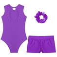 thumbnail image 4 of Sxiwei Kids Girls Gymnastics Dance Active Outfit Sleeveless Patchwork Rhinestones Leotard with Shorts Purple 10, 4 of 7