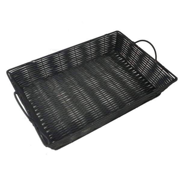 Rectangular Synthetic Wicker Tray with Handles Large 17in