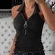 thumbnail image 5 of Camisa sin mangas con solapa y cremallera para mujer - Camiseta sin mangas informal de color liso a rayas, 5 of 8