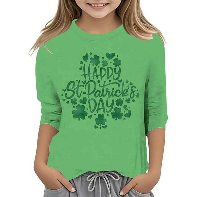 Chemises pour Filles Soyez Simplement des Vêtements T-Shirt Graphique pour Filles Jour de la Saint-Patrick à la Mode Polyvalent Col Rond Manches 3/4 Décontracté