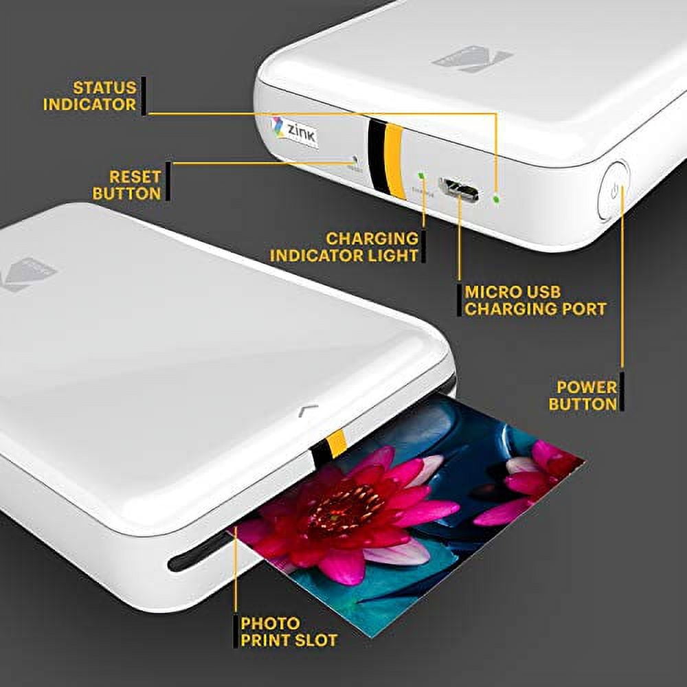 Zink Kodak Step Wireless Mobile Photo Printer Compatible with iOS & Android, NFC & Bluetooth - White