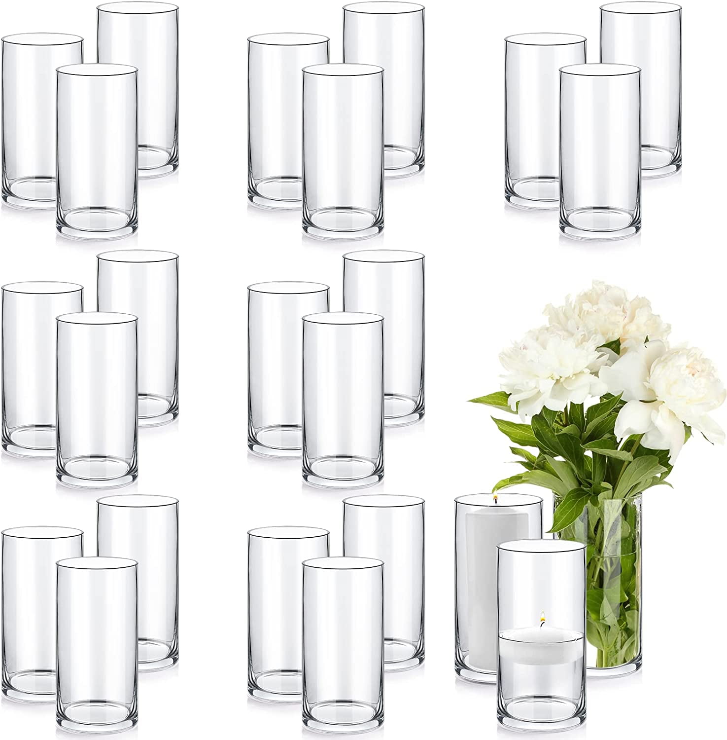 Set of 24 Glass Cylinder Vases Tall Hurricane Vases Clear Vases for