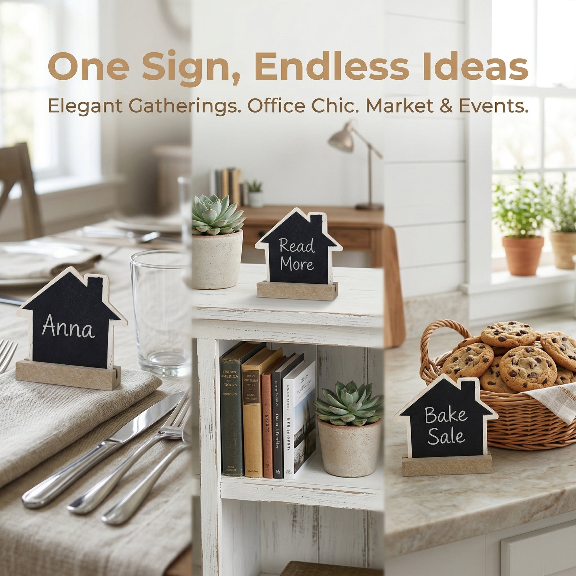 Unique Bargains 20Pcs Mini Chalkboard Signs with Support Base 5Pcs House Shape 3.1" x 1.0" x 2.9"