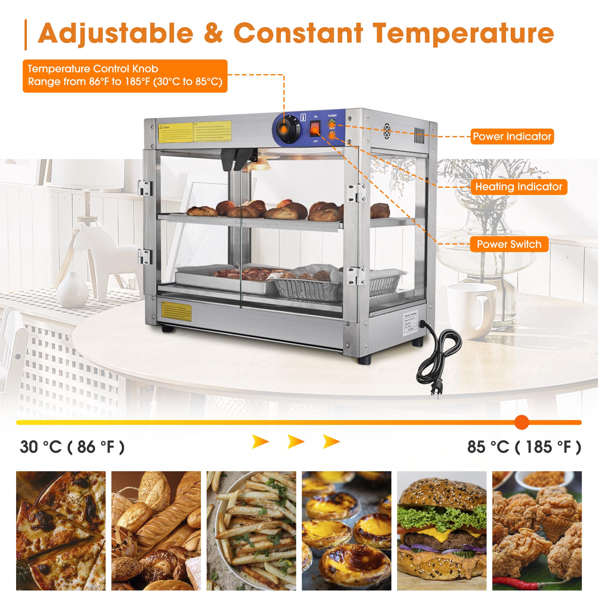 WeChef Commercial Food Warmer 2-Tier 110V Countertop Food Pizza Warmer 750W  24x15x20