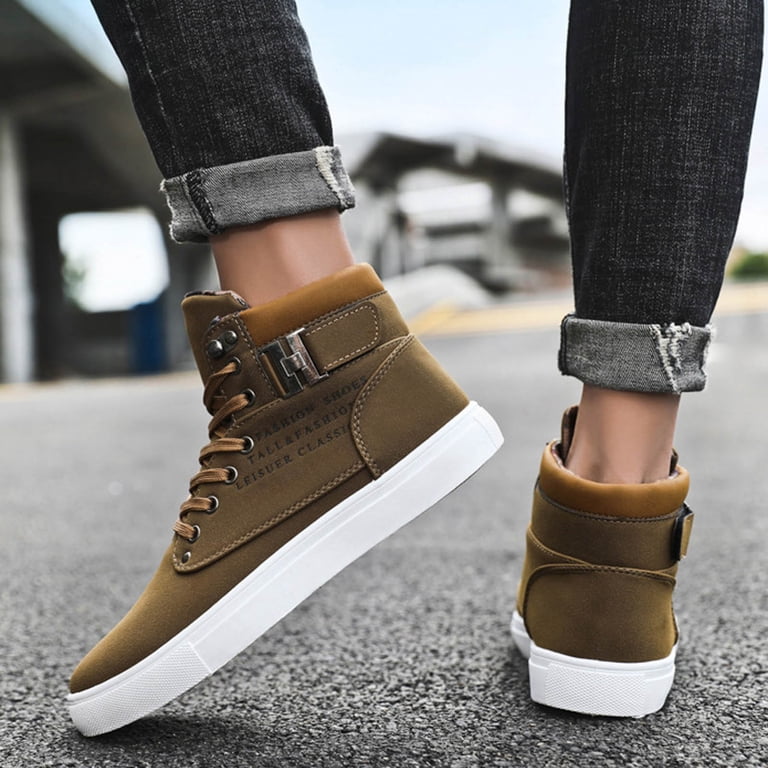 high top casual dress shoes Amazon.com | Men's Leather Elastic Slip-on Fashion High Top Dress Sneakers  Boots with Monk Buckle Decor Comfort Non-Slip Lightweight Walking Casual  Oxford Sneaker (Black,6)